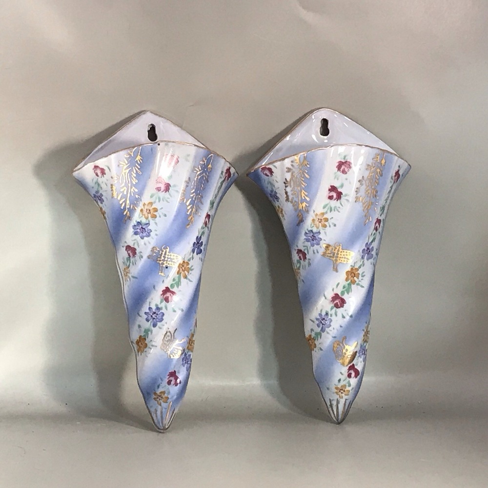 Floral‎ Wall Pocket Stamped Limoges China Set Of 2